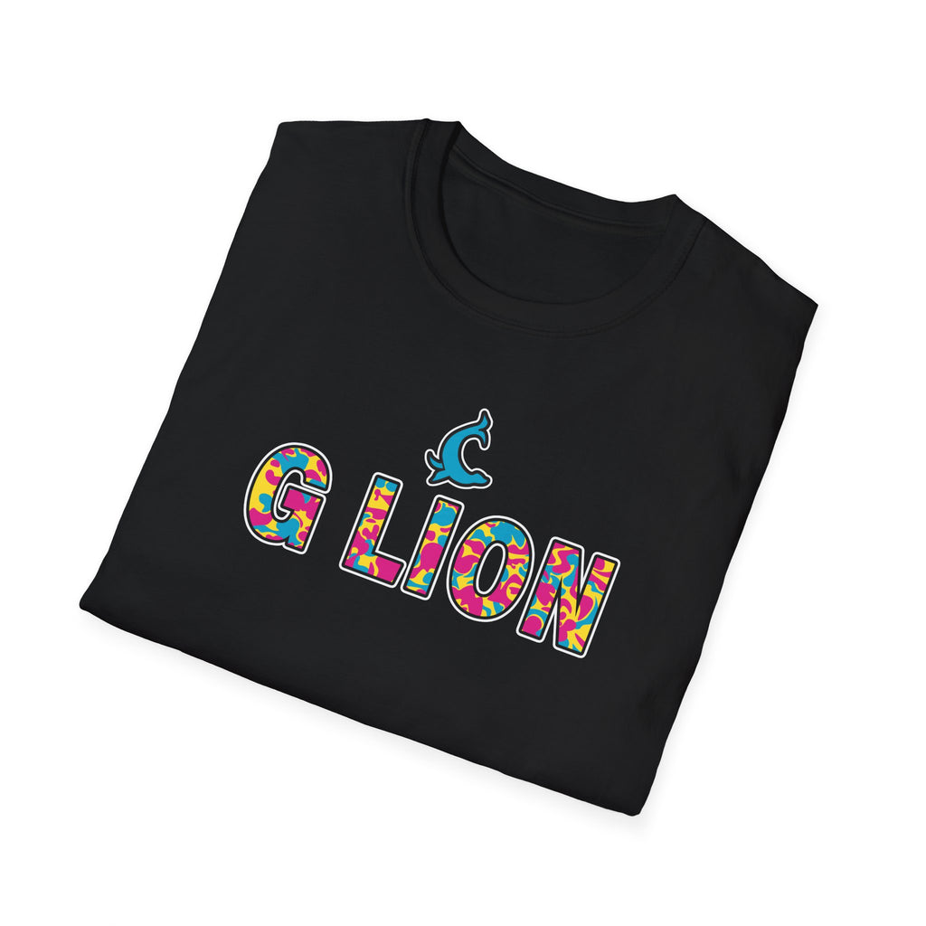 Multicolored Camo G Lion Logo T‑Shirt - Black