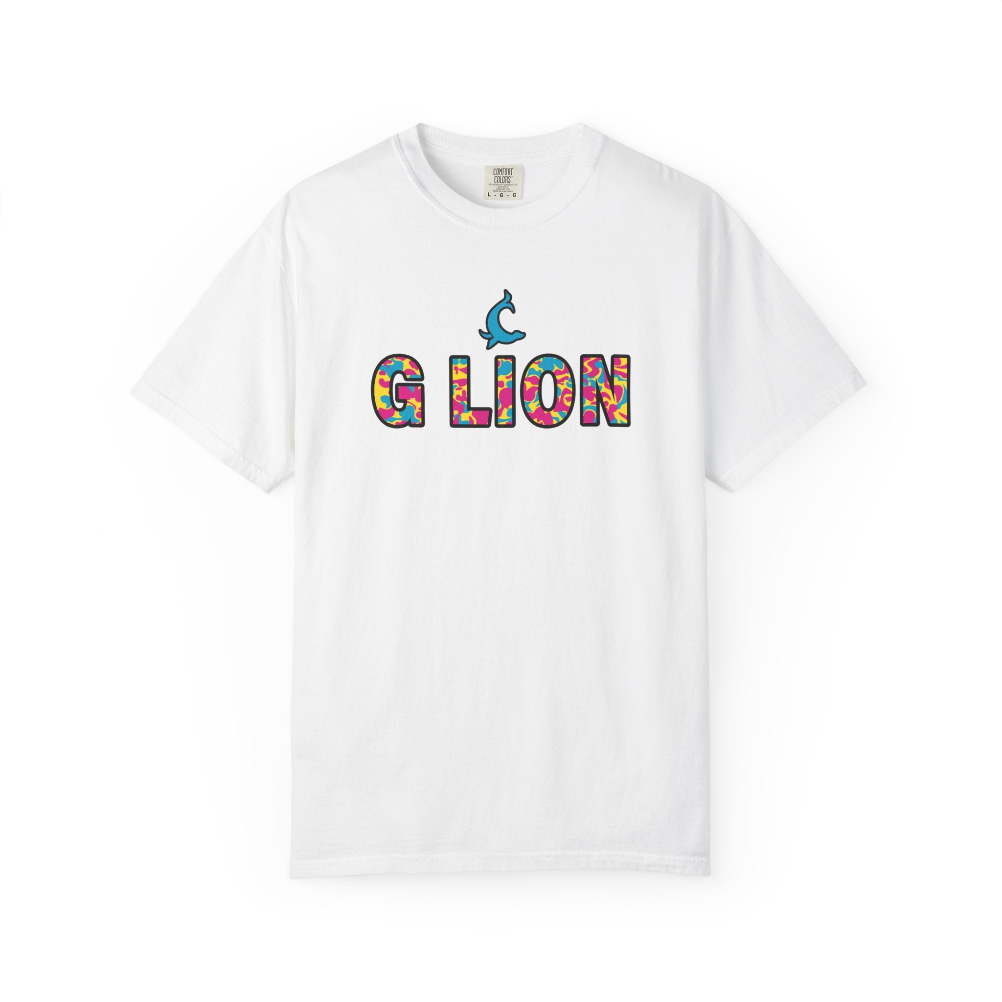 Multicolored Camo G Lion Logo T‑Shirt - White