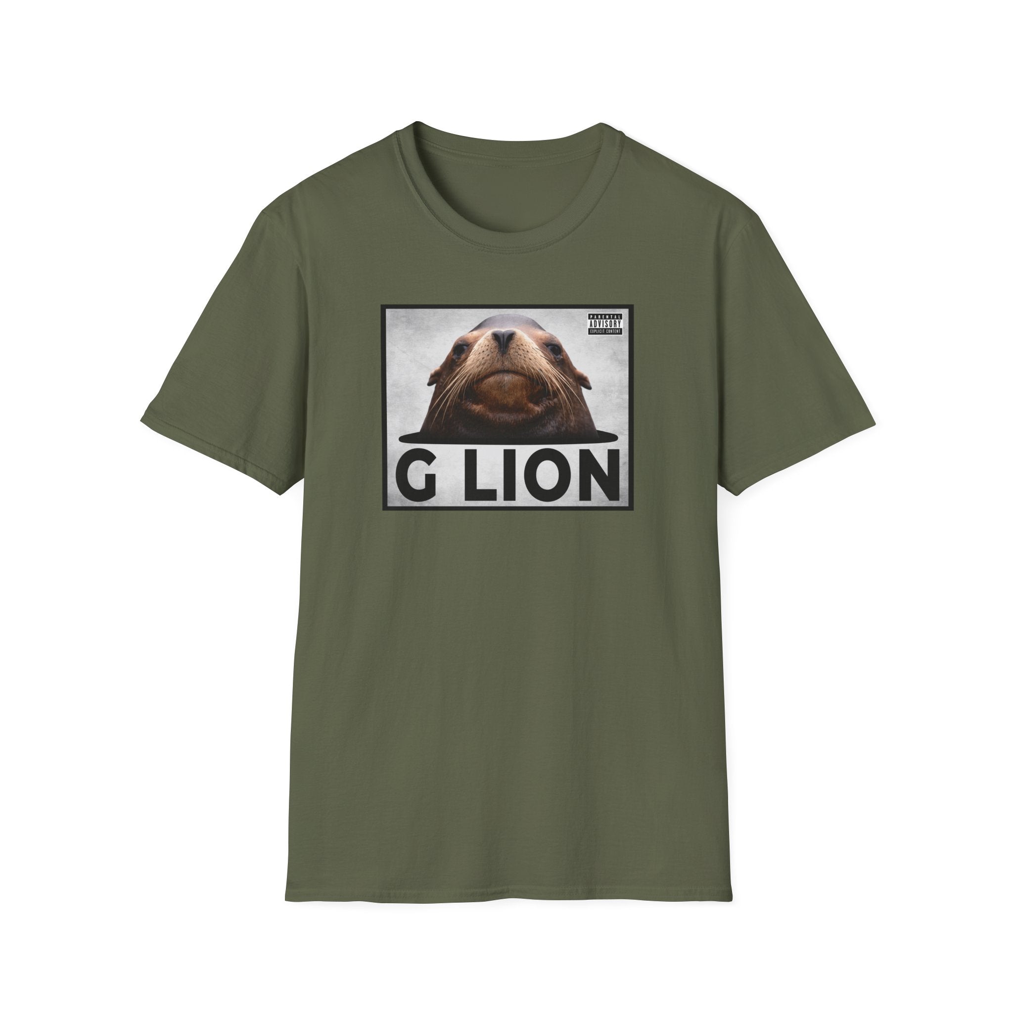 G Lion Graphic T‑Shirt — Bold Lion Face Album Cover Shirt