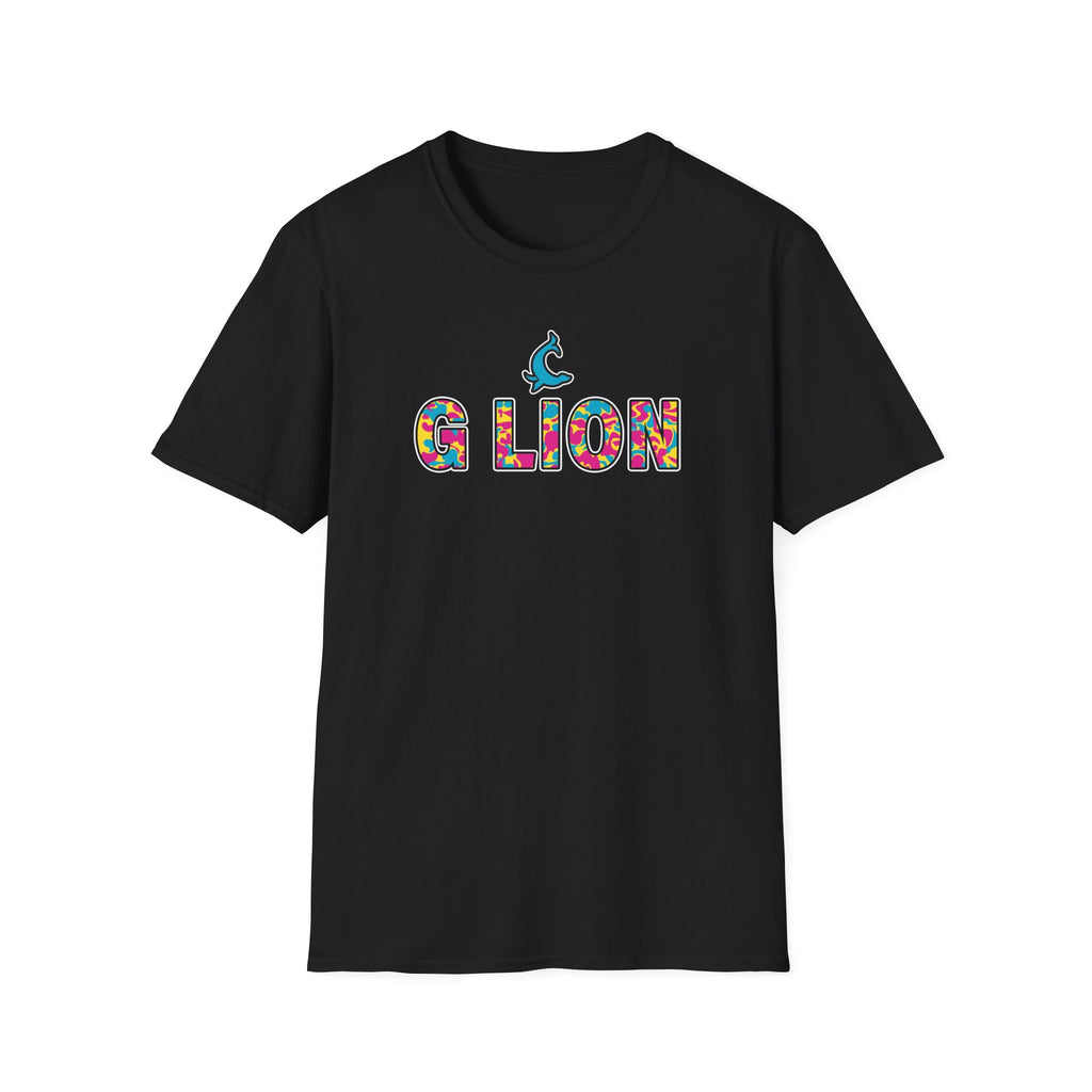 Multicolored Camo G Lion Logo T‑Shirt - Black