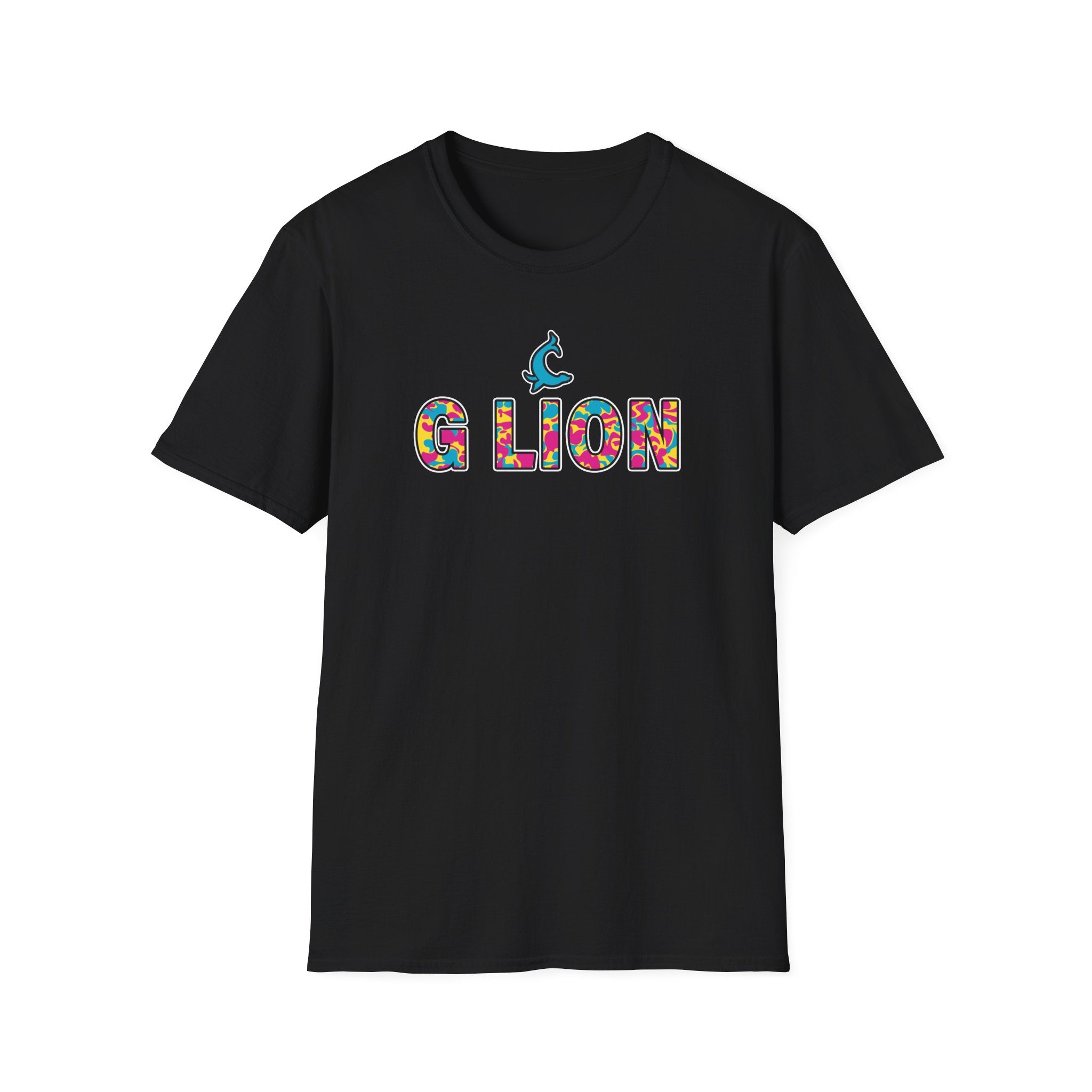Multicolored Camo G Lion Logo T‑Shirt - Black