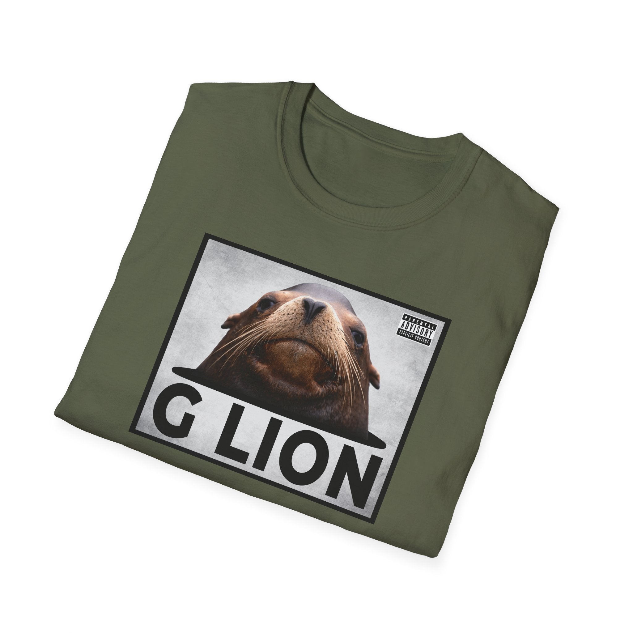 G Lion Graphic T‑Shirt — Bold Lion Face Album Cover Shirt