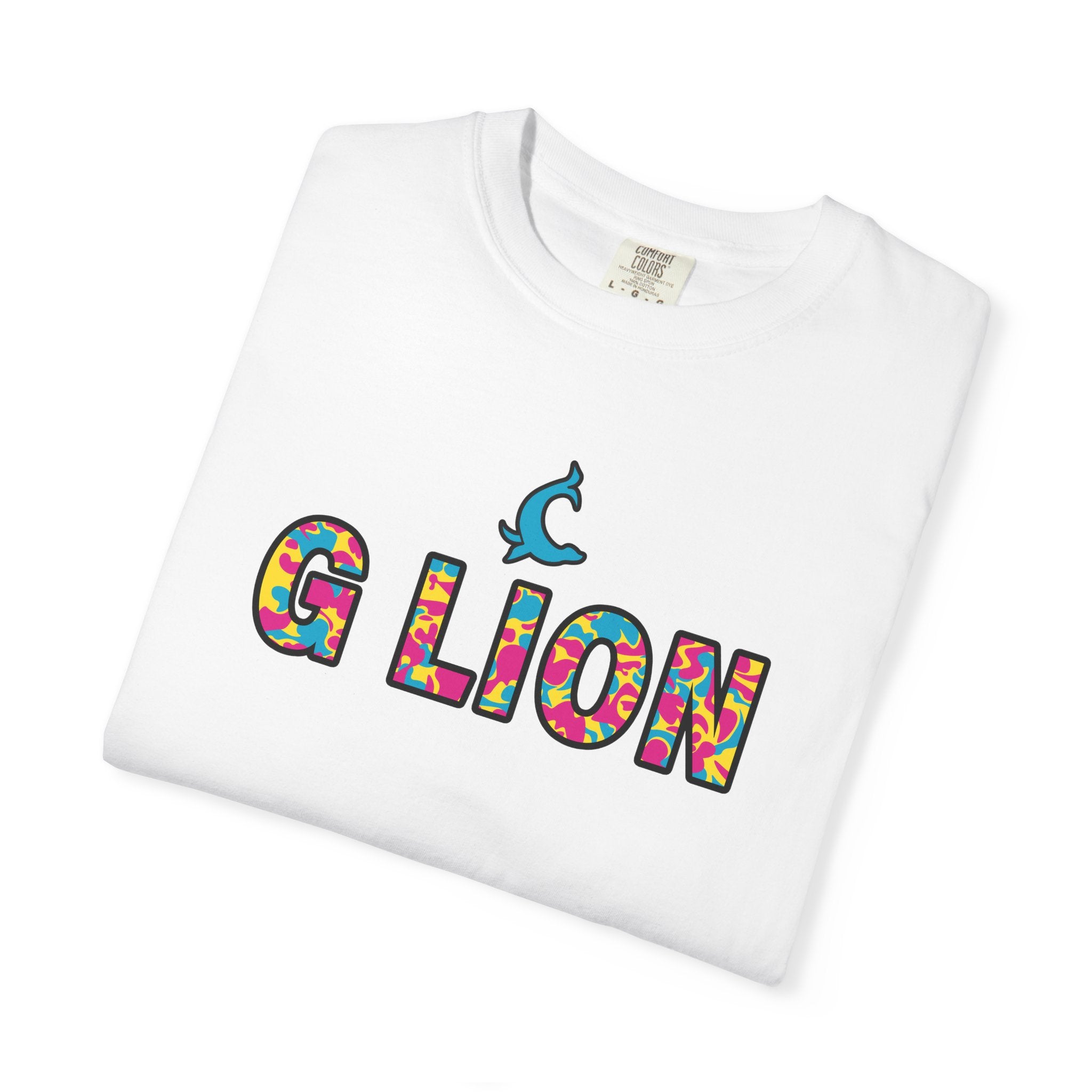 Multicolored Camo G Lion Logo T‑Shirt - White